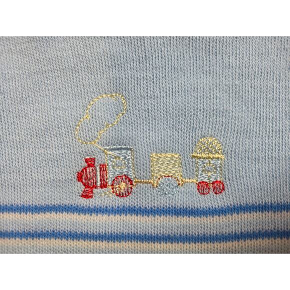 Vtg Cradleknit Boys Newborn- 3 Month Knit Sweater Baby Blue Train - Picture 3 of 6